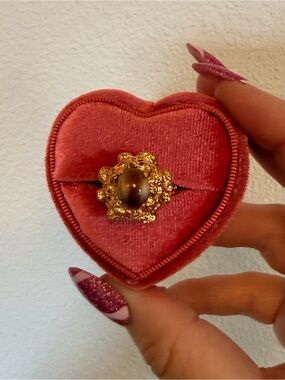Gold Floral Tiger's Eye Statement Ring - Size 7